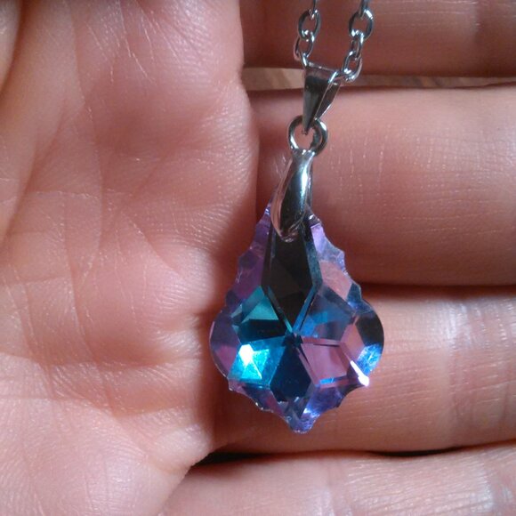 Mystic Color Crystal Baroque Brass Pendant Stainless Steel Necklace - Picture 2 of 16